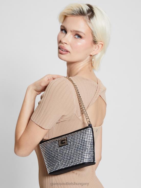 GUESS Black Floral Print 8ZX4F3046 Gilded Glamour Mini Top-Zip Bucket Bag