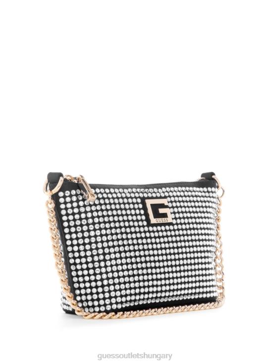 GUESS Black Floral Print 8ZX4F3046 Gilded Glamour Mini Top-Zip Bucket Bag