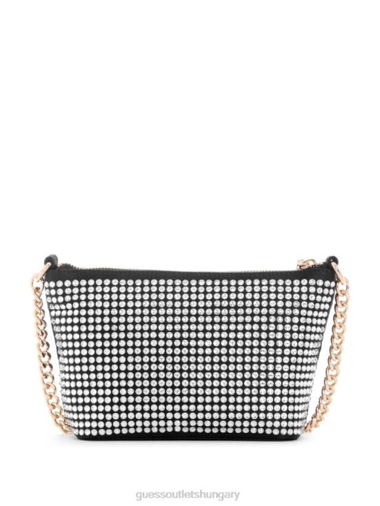 GUESS Black Floral Print 8ZX4F3046 Gilded Glamour Mini Top-Zip Bucket Bag