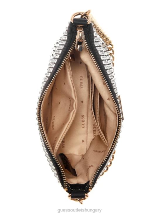 GUESS Black Floral Print 8ZX4F3046 Gilded Glamour Mini Top-Zip Bucket Bag