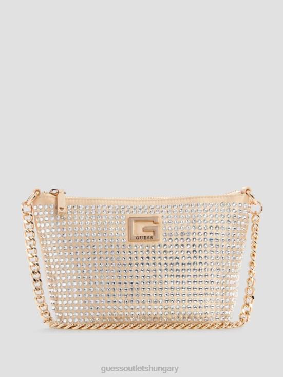 GUESS Pale Gold 8ZX4F3004 Gilded Glamour Mini Top-Zip Bucket Bag