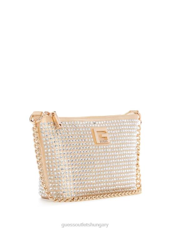 GUESS Pale Gold 8ZX4F3004 Gilded Glamour Mini Top-Zip Bucket Bag