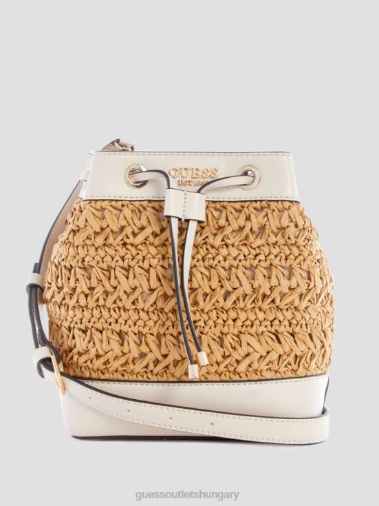 GUESS White 8ZX4F2954 Liguria Crochet Straw Bucket Bag