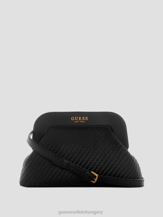 GUESS Black Floral Print 8ZX4F2964 Abey Woven Frame Clutch