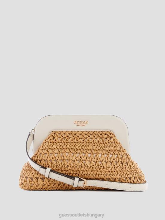 GUESS White 8ZX4F2911 Liguria Crochet Straw Frame Clutch