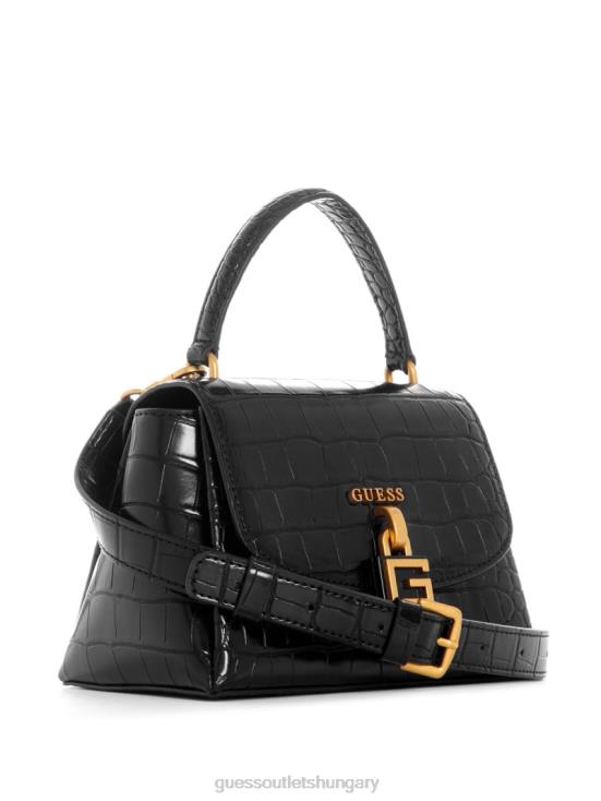 GUESS Black Floral Print 8ZX4F2784 Montreal Faux-Crocodile Mini Crossbody