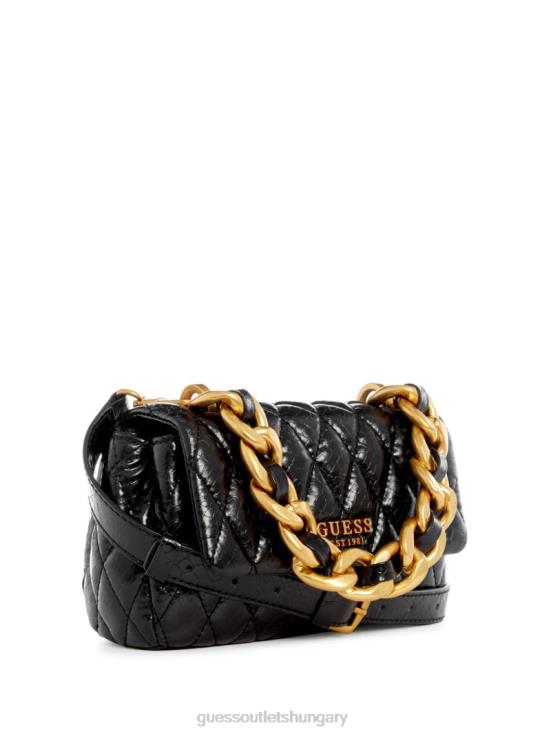 GUESS Black Floral Print 8ZX4F2798 Dema Quilted Mini Crossbody Bag