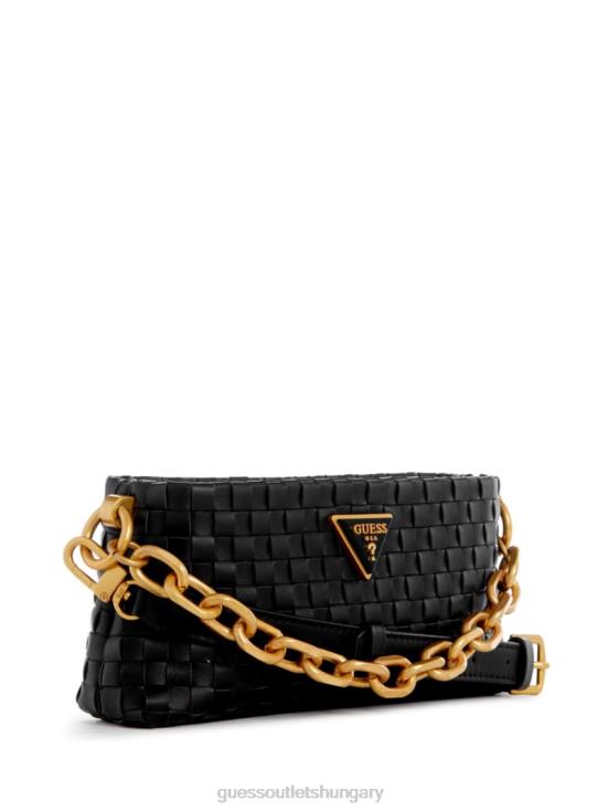 GUESS Black Floral Print 8ZX4F2819 Lisbet Woven Mini Zip-Top Crossbody