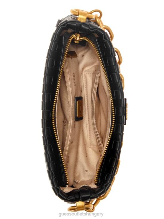 GUESS Black Floral Print 8ZX4F2819 Lisbet Woven Mini Zip-Top Crossbody