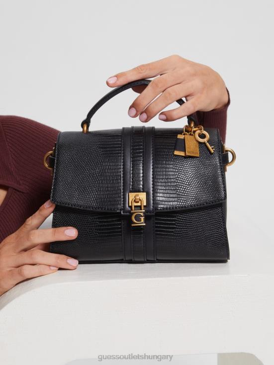 GUESS Black Floral Print 8ZX4F2891 Ginevra Textured Top Handle Crossbody