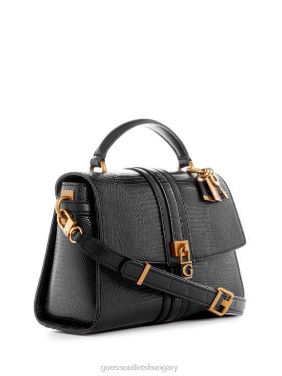 GUESS Black Floral Print 8ZX4F2891 Ginevra Textured Top Handle Crossbody