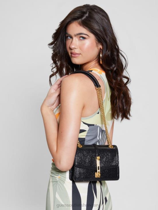 GUESS Black Floral Print 8ZX4F2920 Gilded Glamour Mini Convertible Crossbody