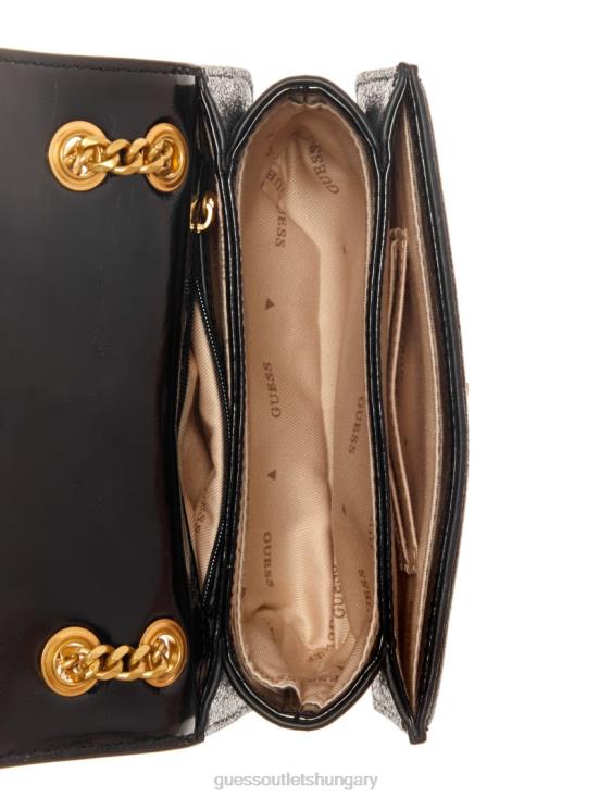 GUESS Black Floral Print 8ZX4F2920 Gilded Glamour Mini Convertible Crossbody