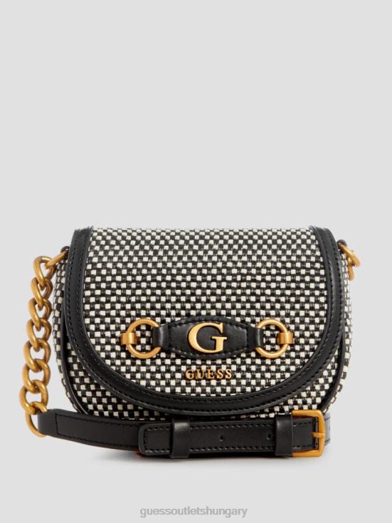 GUESS Black Shiny Nickel 8ZX4F3317 Izzy Raffia Mini Crossbody