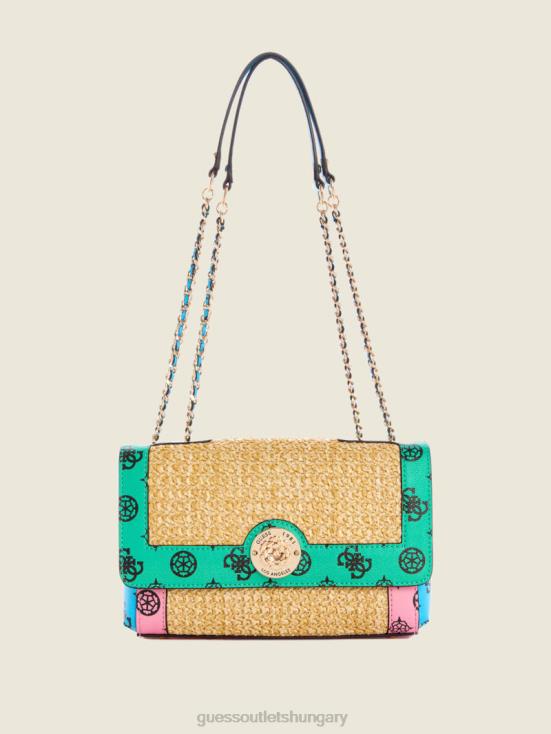 GUESS Green Tropics Multi 8ZX4F2992 Always Raffia Logo Convertible Crossbody