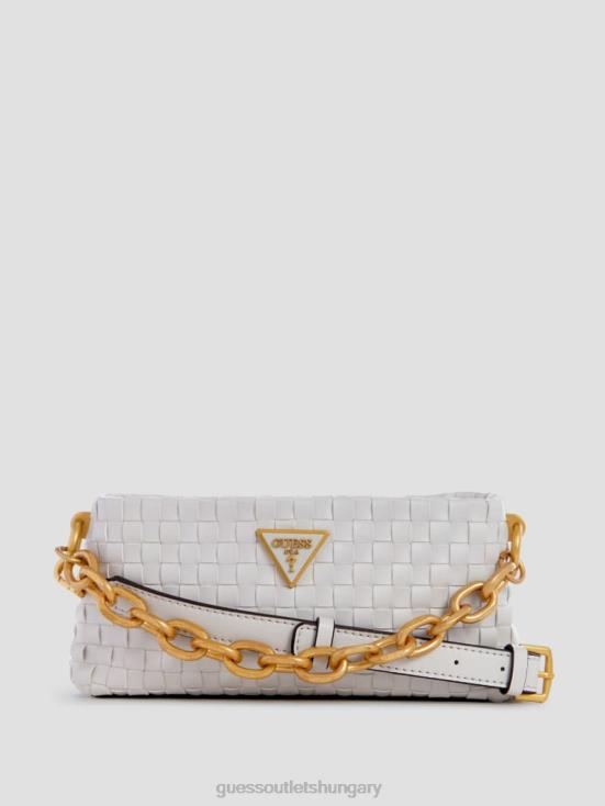 GUESS White 8ZX4F2810 Lisbet Woven Mini Zip-Top Crossbody