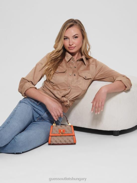 GUESS Latte Logo/Orange 8ZX4F2983 Stephi Jacquard Logo Micro Mini Bag