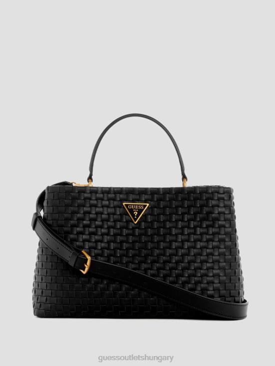 GUESS Black Floral Print 8ZX4F2817 Lisbet Woven Satchel