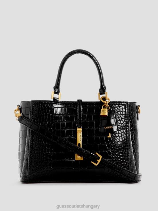 GUESS Black Floral Print 8ZX4F2826 James Croc Girlfriend Satchel