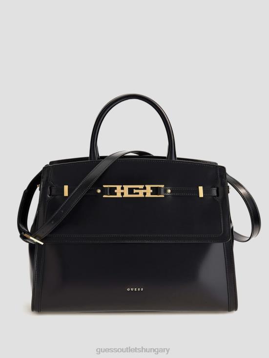 GUESS Black Floral Print 8ZX4F2864 Cristina Medium Leather Satchel