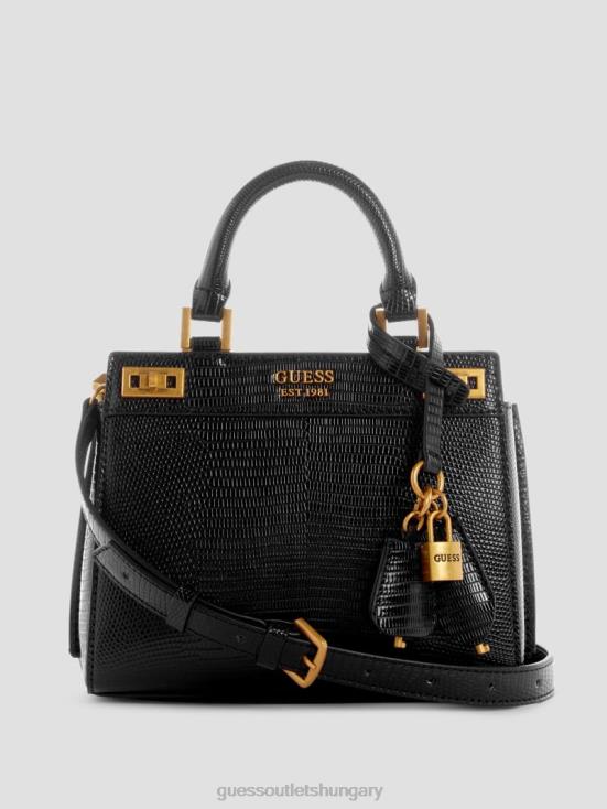 GUESS Black Floral Print 8ZX4F3259 Katey Lizard Mini Satchel