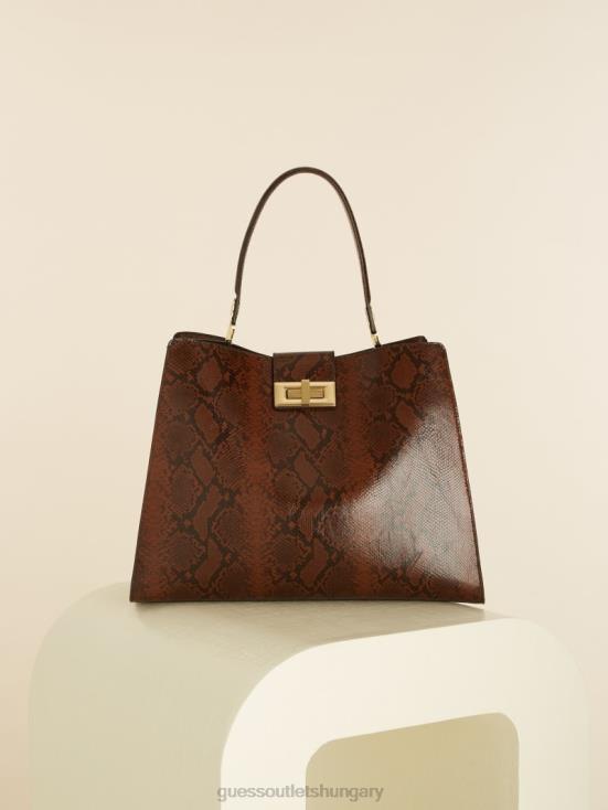 GUESS Brown 8ZX4F3281 Monia Python Print Leather Satchel