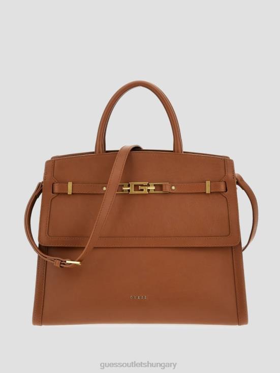 GUESS Cognac 8ZX4F2828 Cristina Medium Leather Satchel