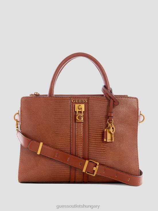 GUESS Cognac 8ZX4F2835 Ginevra Textured Elite Society Satchel