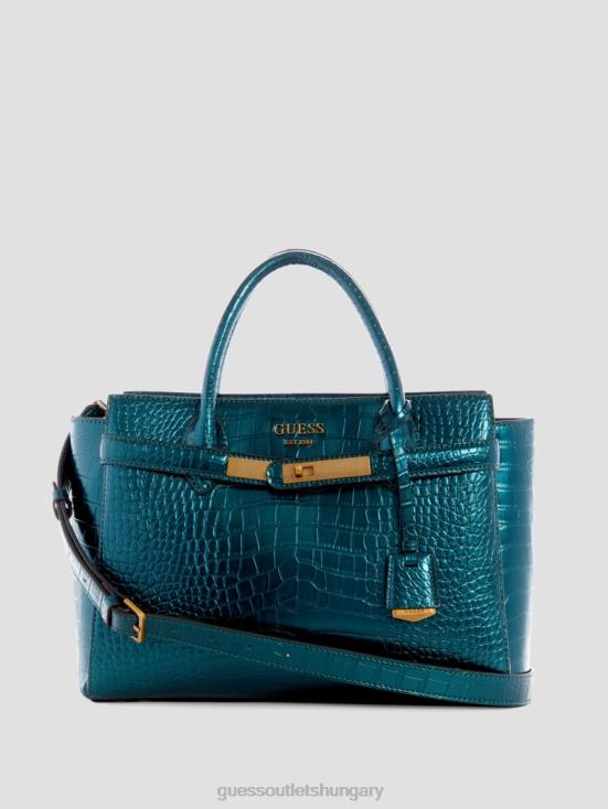 GUESS Green 8ZX4F3268 Enisa Metallic Croc High Society Satchel