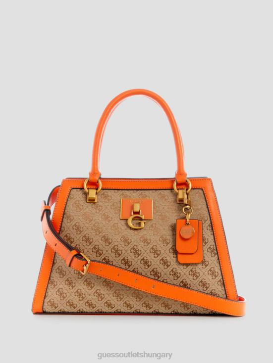 GUESS Latte Logo/Orange 8ZX4F2980 Stephi Jacquard Logo Girlfriend Satchel