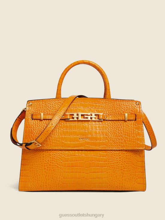 GUESS Orange 8ZX4F3286 Cristina Croc Leather Satchel