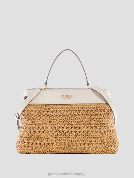 GUESS White 8ZX4F2953 Liguria Crochet Straw Satchel