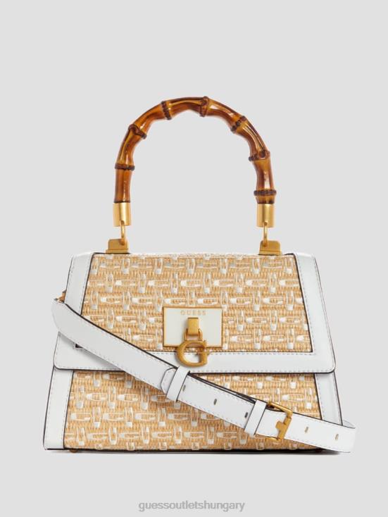 GUESS White Multi 8ZX4F2765 Stephi Straw Logo Bamboo Fold-Over Satchel