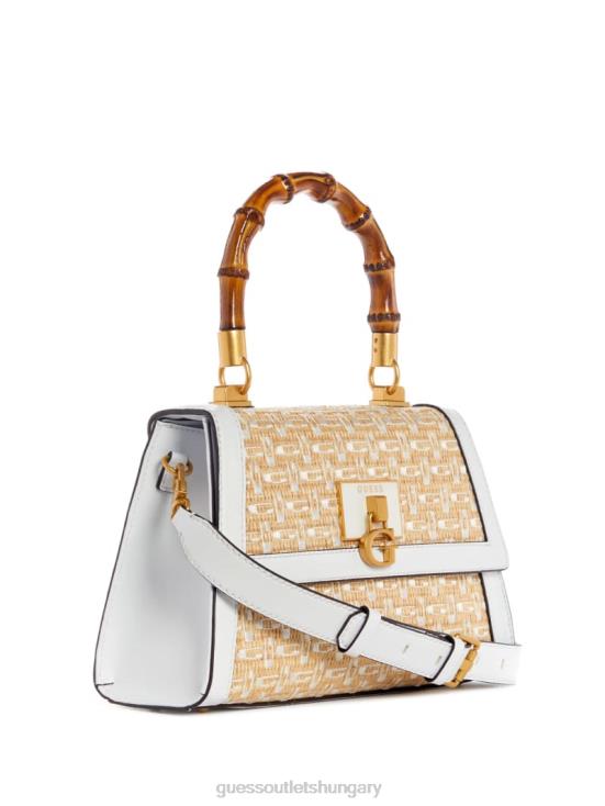 GUESS White Multi 8ZX4F2765 Stephi Straw Logo Bamboo Fold-Over Satchel