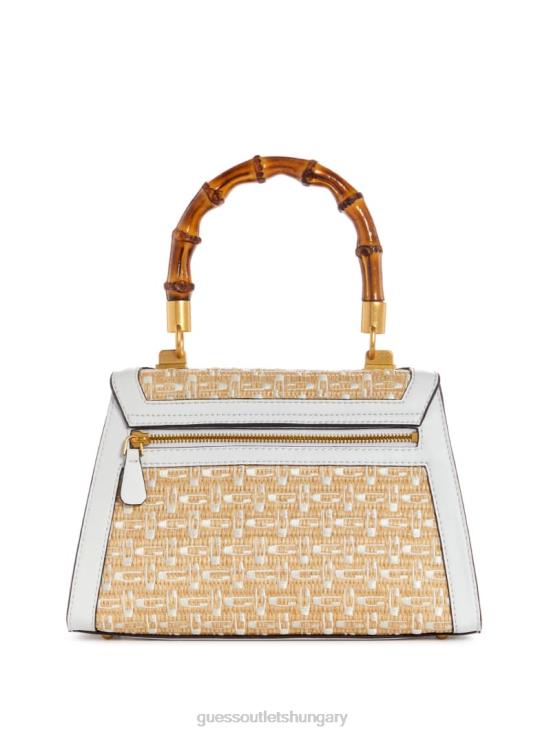GUESS White Multi 8ZX4F2765 Stephi Straw Logo Bamboo Fold-Over Satchel