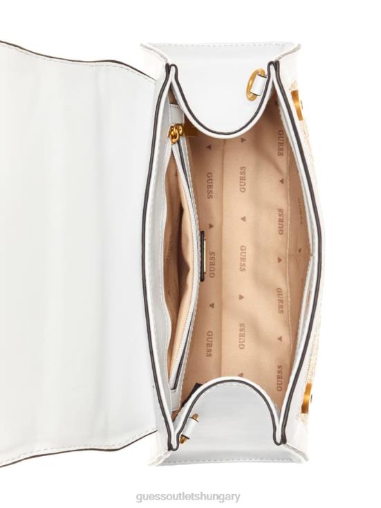 GUESS White Multi 8ZX4F2765 Stephi Straw Logo Bamboo Fold-Over Satchel