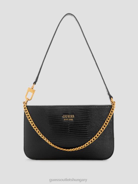 GUESS Black Floral Print 8ZX4F3013 Katey Mini Lizard Shoulder Bag