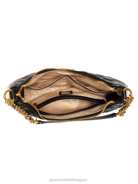 GUESS Black Floral Print 8ZX4F3017 Giully Top-Zip Shoulder Bag