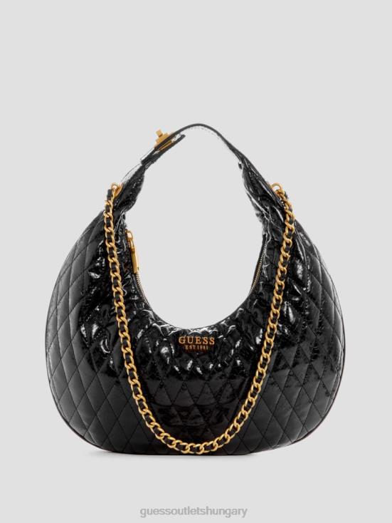 GUESS Black Floral Print 8ZX4F3032 Dema Quilted Hobo Bag