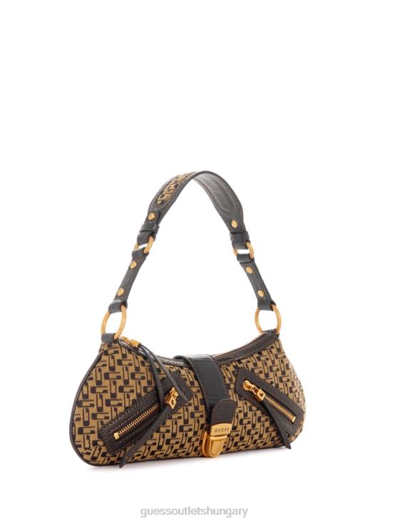 GUESS Brown Multi 8ZX4F3041 Belle Vintage Zip-Top Shoulder Bag