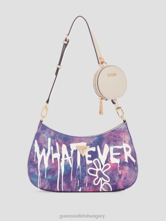 GUESS Denim Tie Dye 8ZX4F3048 Whatever Graffiti Art Shoulder Bag