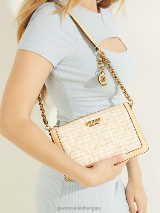 GUESS Light/Pastel Yellow 8ZX4F2969 Abey Tweed Multi-Compartment Shoulder Bag