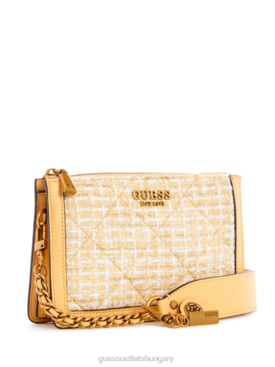 GUESS Light/Pastel Yellow 8ZX4F2969 Abey Tweed Multi-Compartment Shoulder Bag