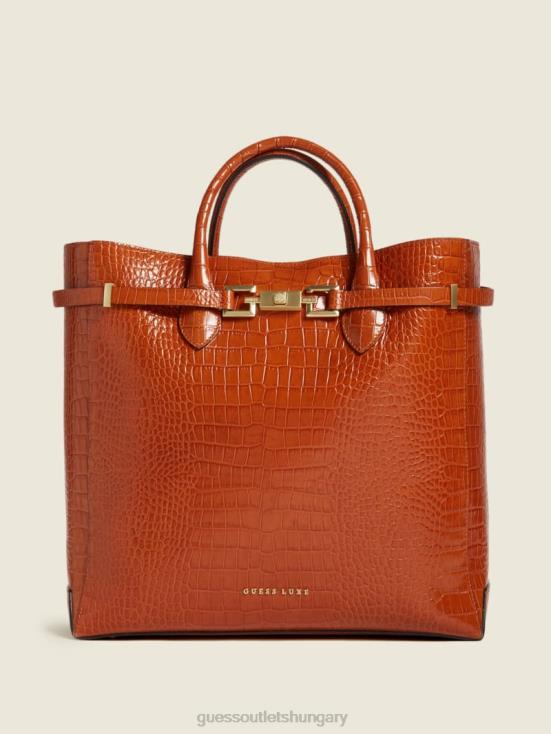 GUESS Cognac 8ZX4F3084 Cristina Croc Leather Tote