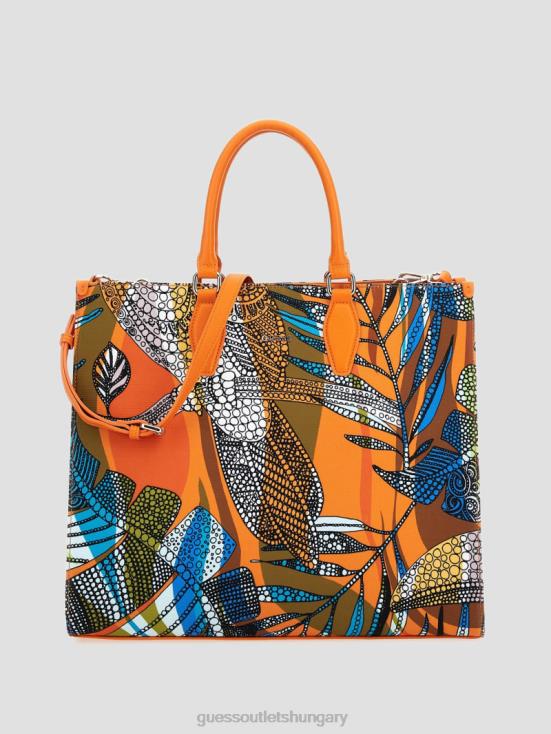 GUESS Orange 8ZX4F3092 Summy Printed Large Tote