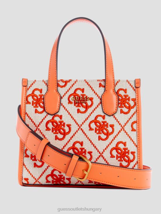 GUESS Orange Logo 8ZX4F3081 Silvana Embroidered Canvas Mini Tote