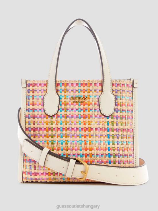GUESS White Multi 8ZX4F2939 Silvana Colorful Straw Mini Tote