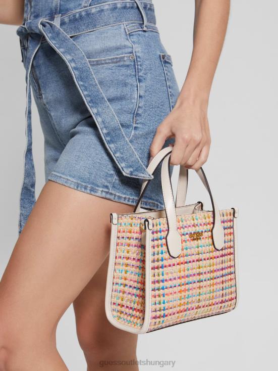 GUESS White Multi 8ZX4F2939 Silvana Colorful Straw Mini Tote