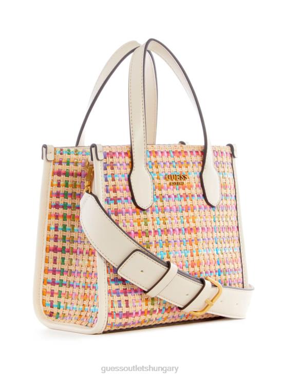 GUESS White Multi 8ZX4F2939 Silvana Colorful Straw Mini Tote