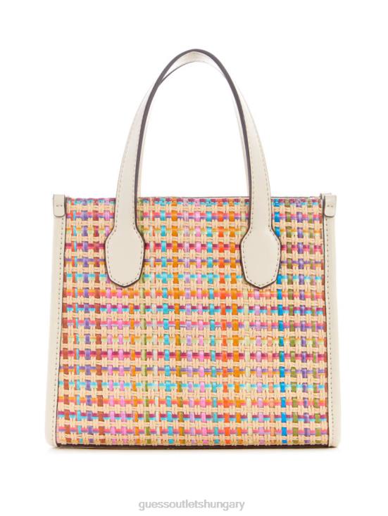 GUESS White Multi 8ZX4F2939 Silvana Colorful Straw Mini Tote